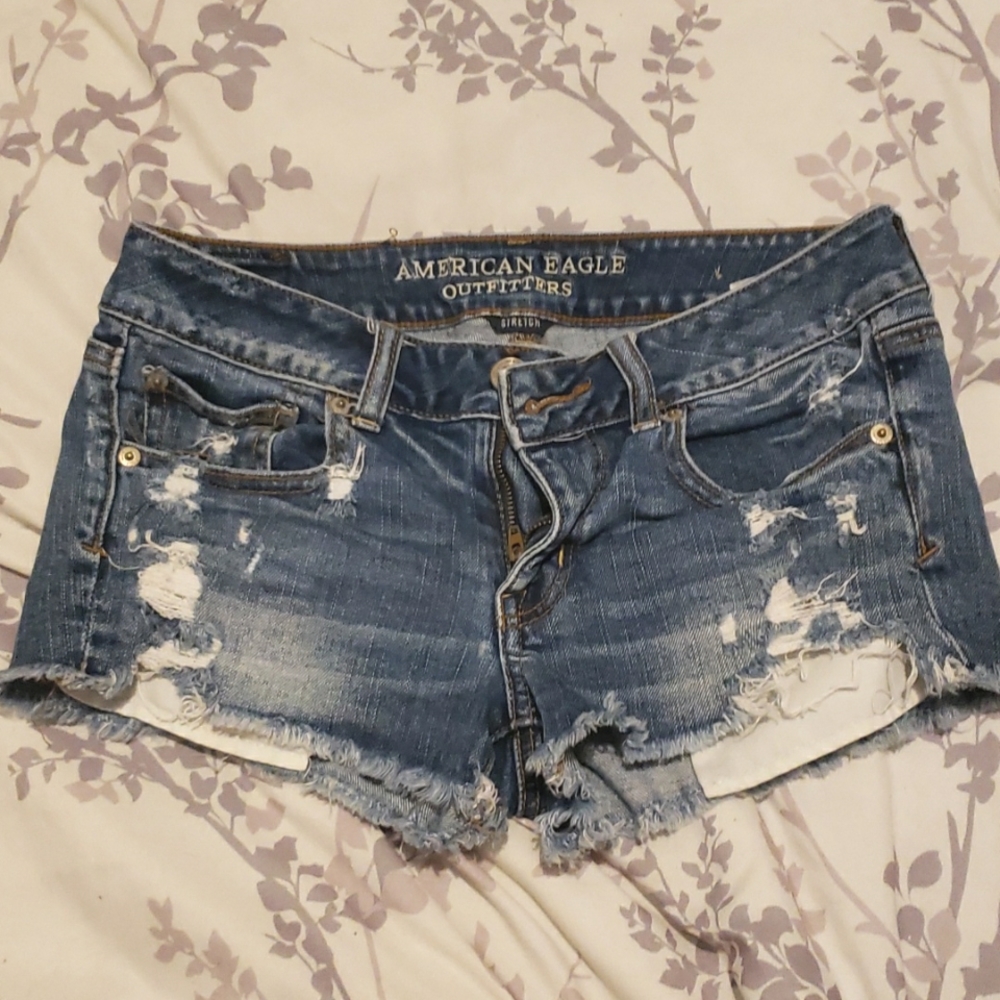 American Eagle, size 4 shortie, distressed jean shorts